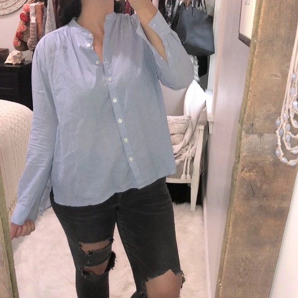 Ann Taylor size small blue hi low button down top - Picture 3 of 7